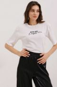 0472 Baskılı Oversize Örme Tişört - Beyaz resmi